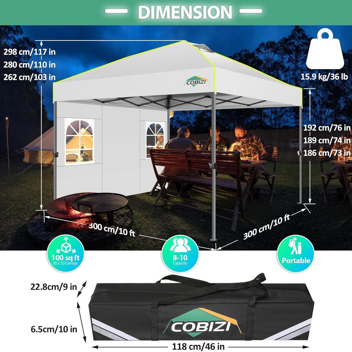 GARTENPAVILLON 3 x 3 m Weiß Wasserdicht mit 4 Seitenwänden - Weiß, Textil (300/192/300cm)