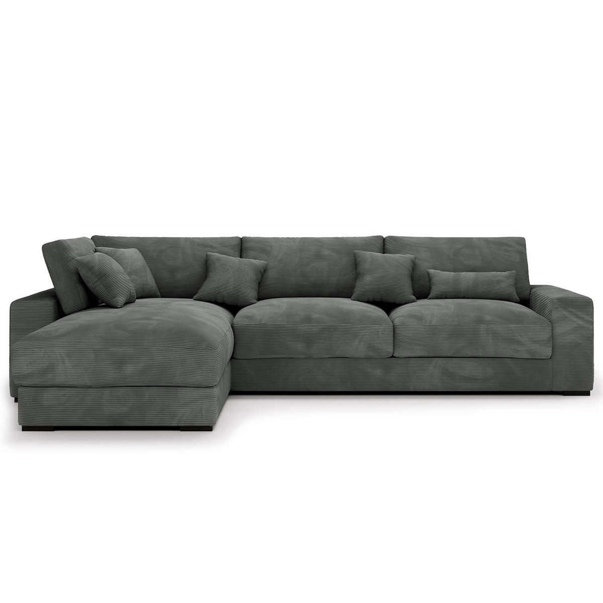 ECKSOFA mit Longchair - Schwarz/Graphitfarben, Kunststoff/Textil (340/205cm) - home24