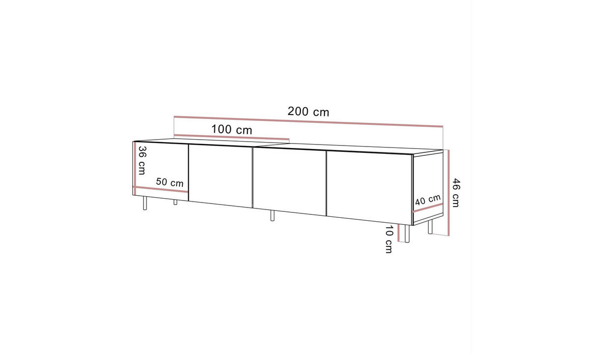 TV-SCHRANK COLGANTE 200/40/46 cm gerade Füße in gebürstetem Gold Travertin - Beige/Goldfarben, Holzwerkstoff/Metall (200/46/40cm) - Lookway