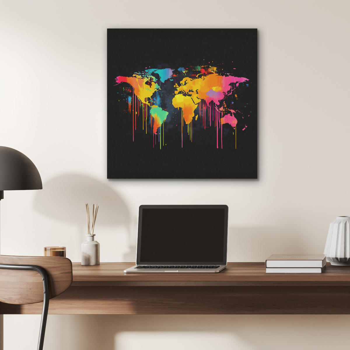 AKUSTIKBILD Weltkarte - Farbe - Bunt - Graffiti - Welt Wandbilder 60x60 cm - Multicolor, Kunststoff (60/60/0.9cm) - MuchoWow