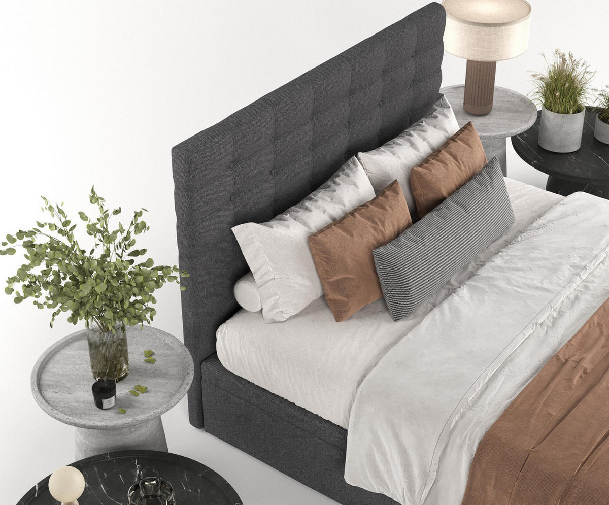 POLSTERBETT Callo mit Stauraum 160/200 cm Anthrazit im Megan Stoff - Anthrazit/Schwarz, Holz/Holzwerkstoff (160/200cm) - AltaBeds