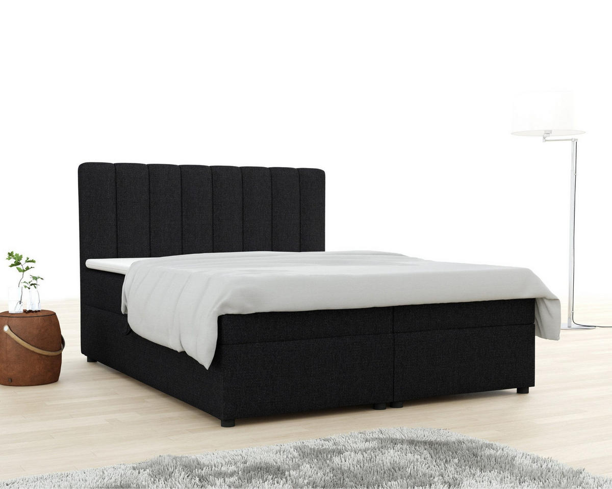 BOXBETT RICK 160/200 in Stoff Schwarz H4 - Schwarz, Holz/Holzwerkstoff (160/200cm) - Deine Möbel 24