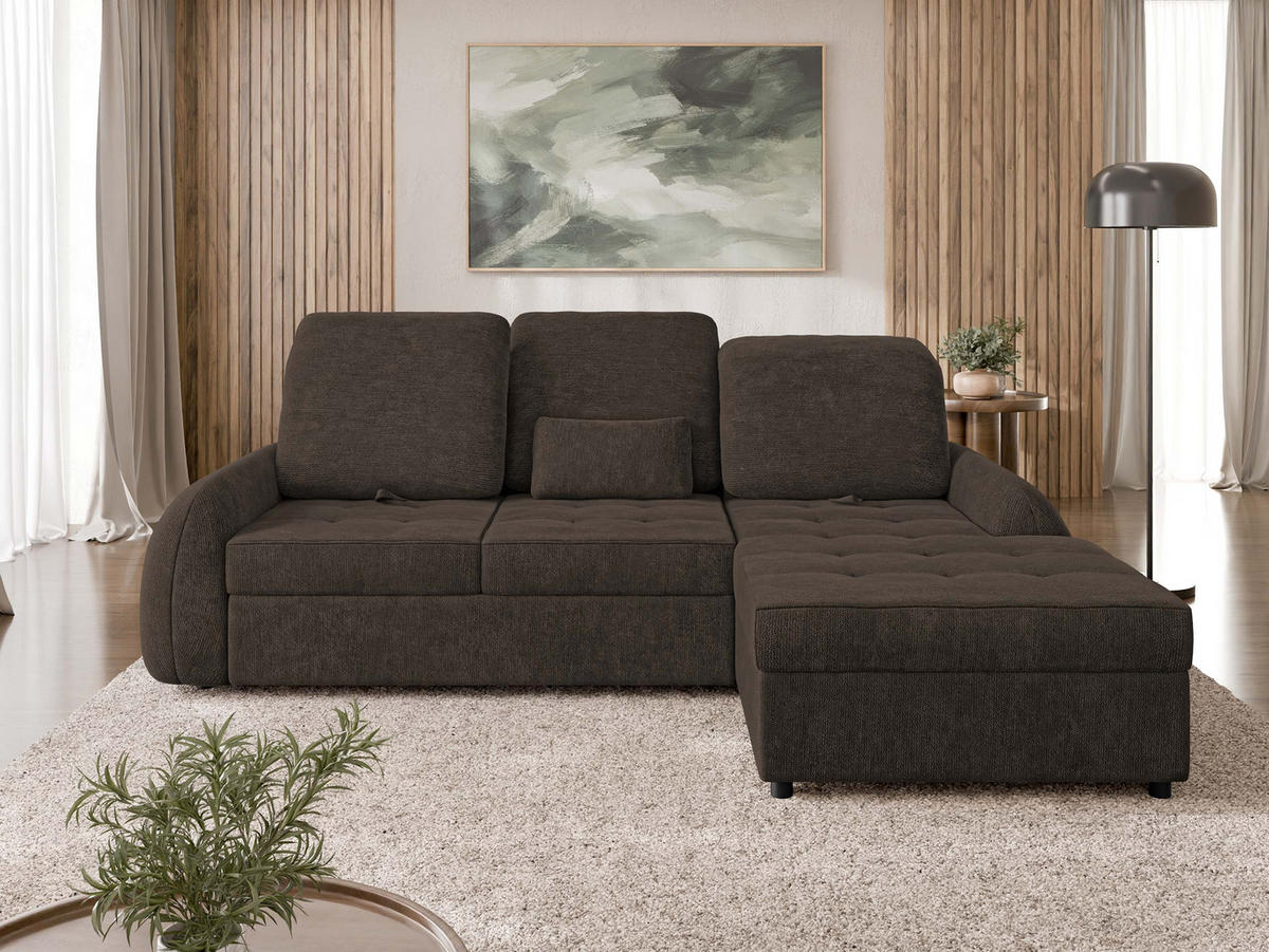 ECKSCHLAFSOFA Soreno, Seite: Rechts - Dunkelbraun/Schwarz, Holz/Kunststoff (176/255cm) - MIRJAN24