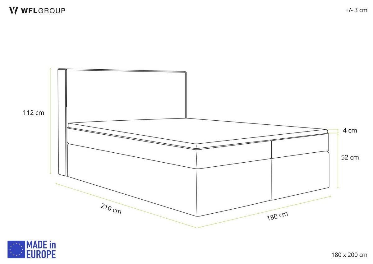 BOXBETT Terra mit Bettkasten, Schwarz Boucle 180x200 cm – inkl. H3 Matratze und H3 Foam Topper - Schwarz, Holzwerkstoff/Kunststoff (180/200cm) - WFL GROUP