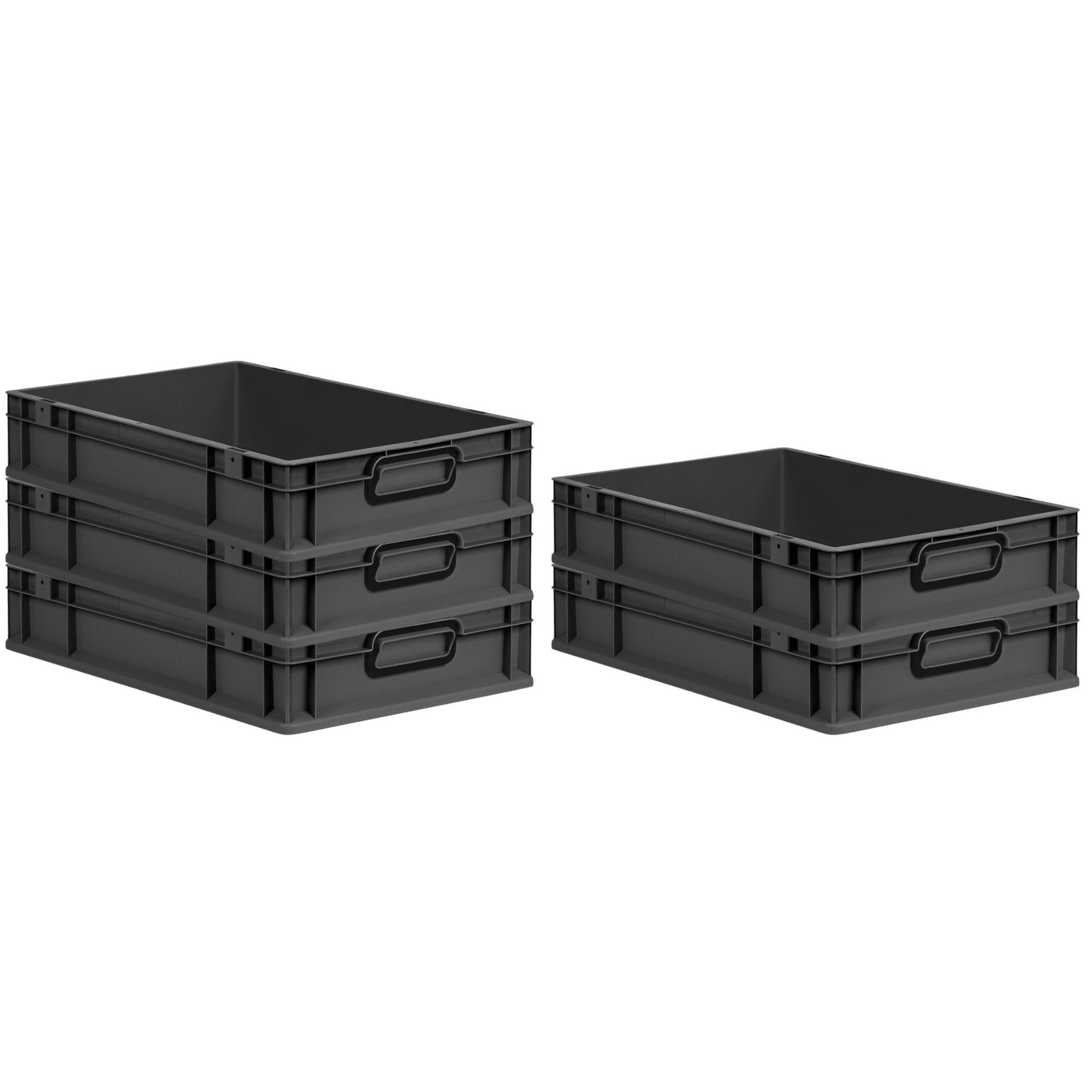 EUROBOX 5x NextGen Color 12x40x60 cm 23 Liter Griffe schwarz zu, Schwarz - Anthrazit/Schwarz, Kunststoff (40/12/60cm) - PROREGAL