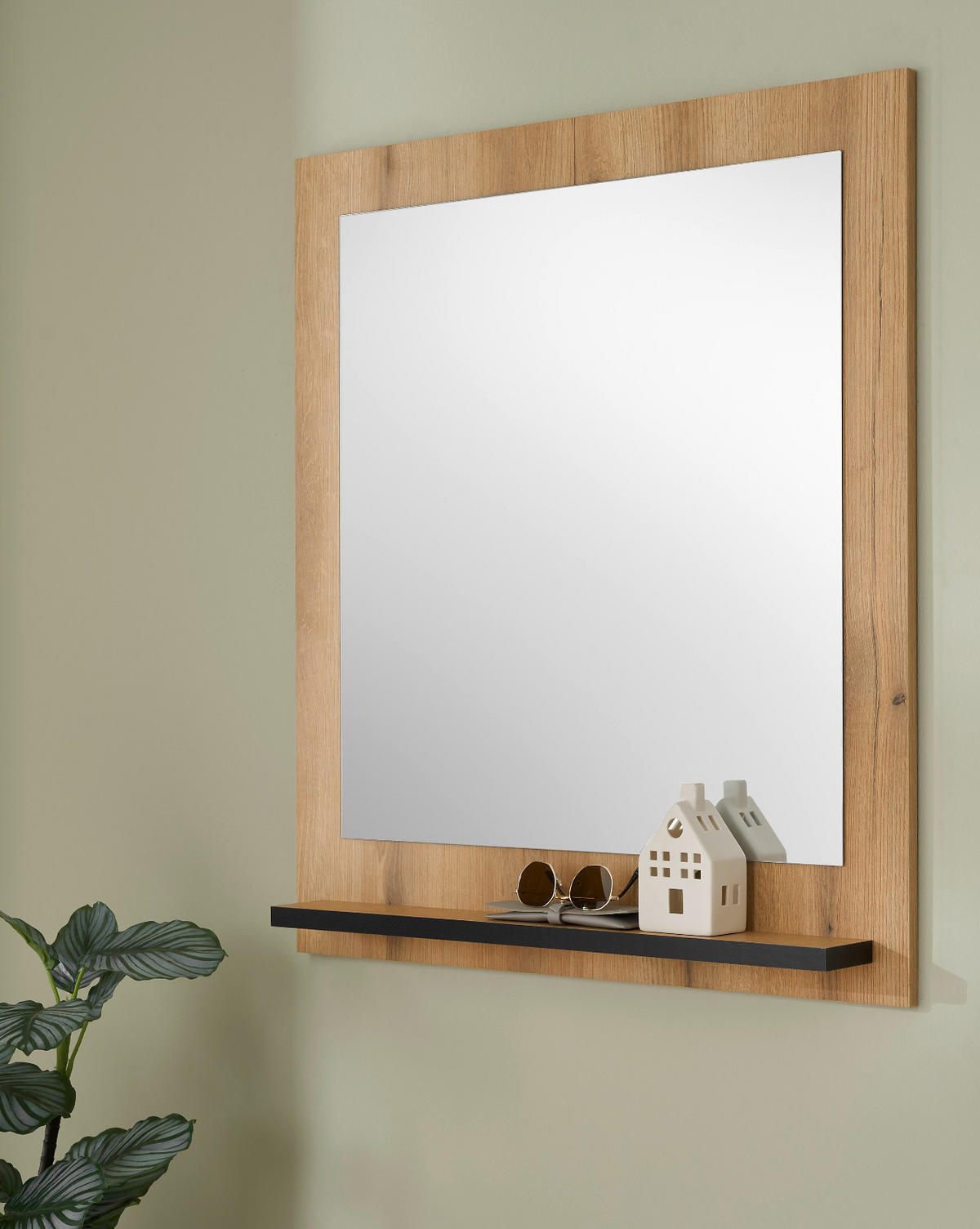 WANDSPIEGEL Evoke Eiche 79 x 89 cm, Garderobenspiegel mit Ablage - Eichefarben, Glas/Holzwerkstoff (79/89/10cm) - Furn.Design