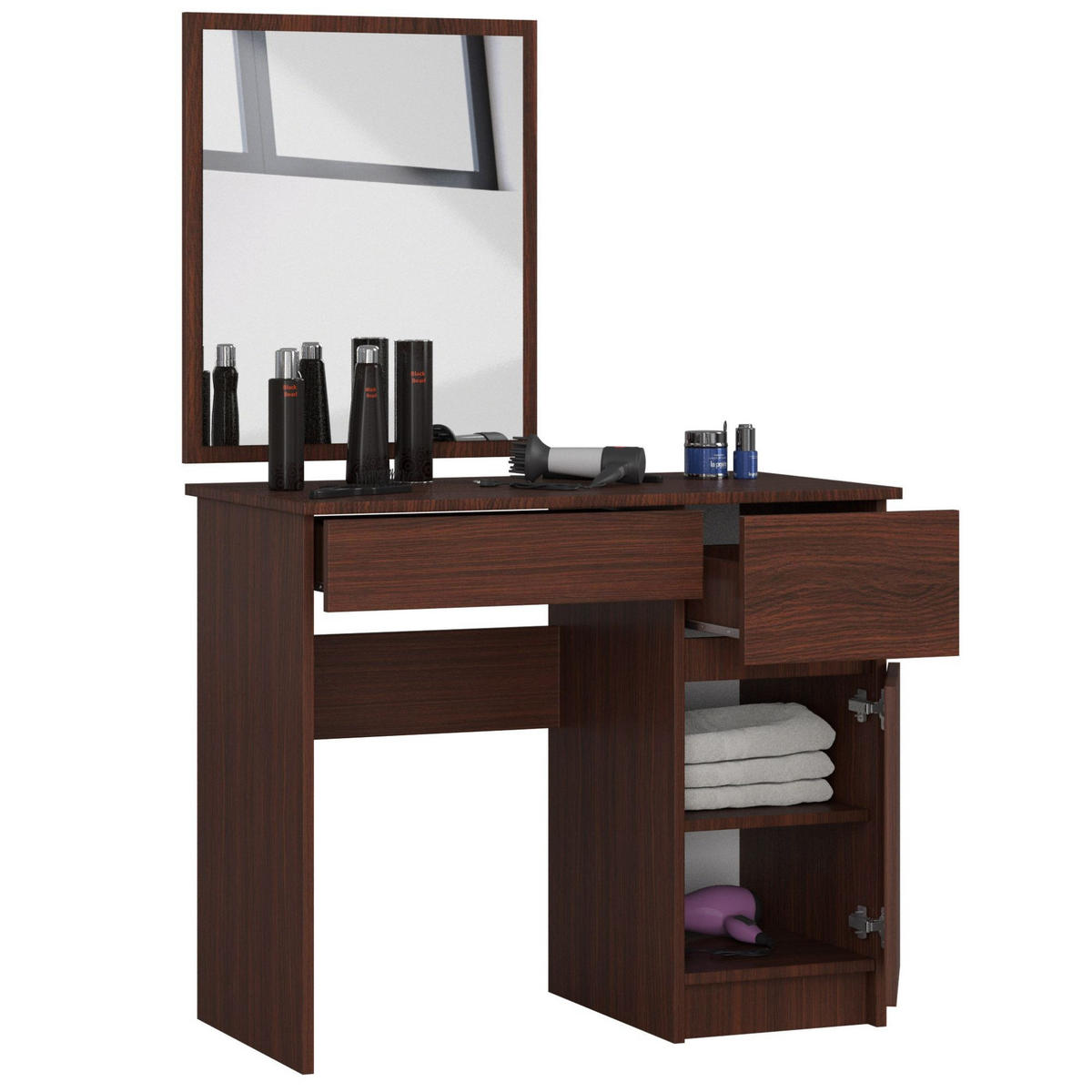 SCHMINKTISCH mit Spiegel - Dunkelbraun, Holz (90/142/50cm) - RAUMHIRSCH FURNITURE