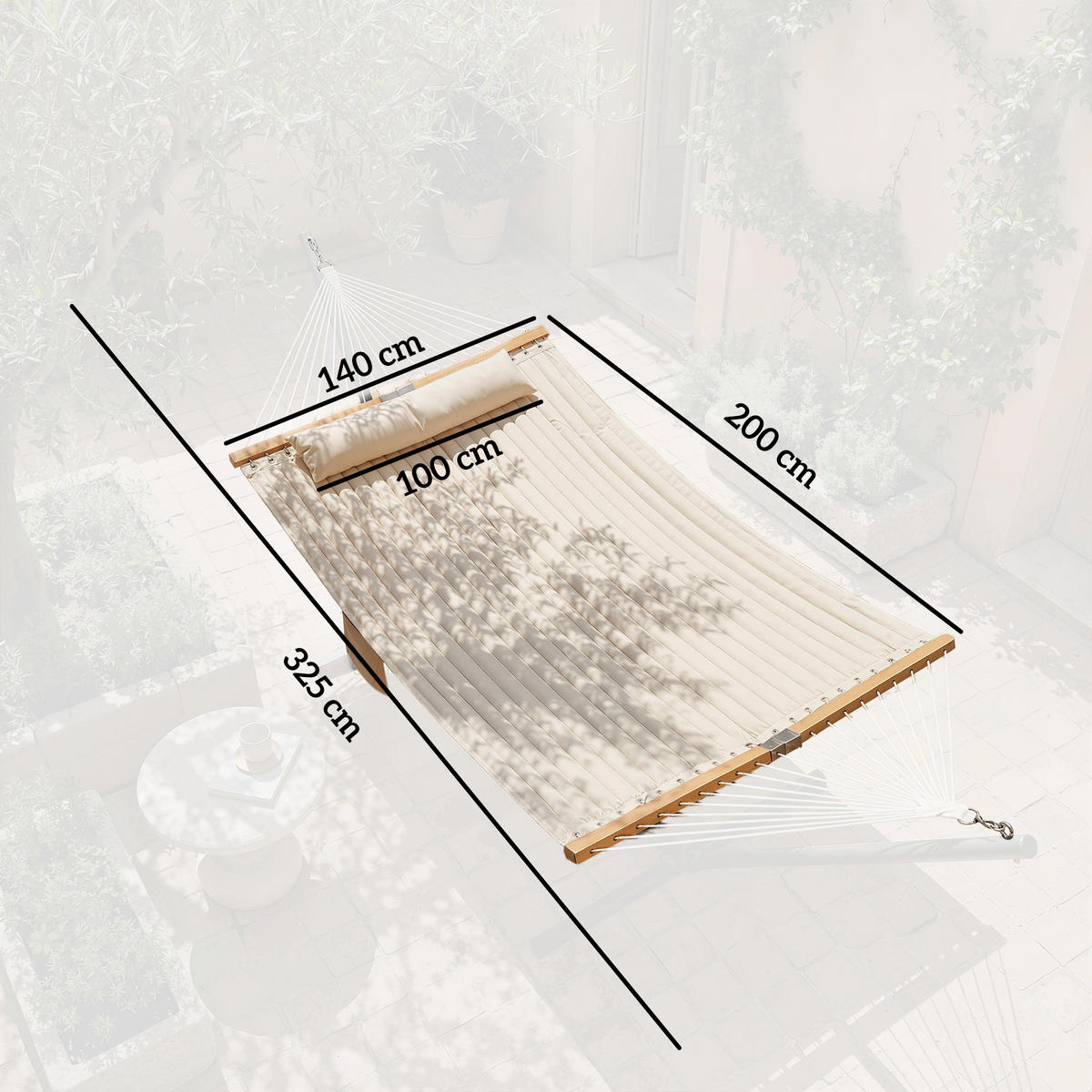 HÄNGEMATTE Buchenholz Polyester Cremeweiß - Creme, Holz (140/2.5/325cm) - Outsunny