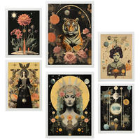 POSTER Set Mit 6 Mystischen Esoterischen Schwarzbeige A3 & A4 Weißer Rahmen - Weiß, Papier (29/3cm) - Nacnic