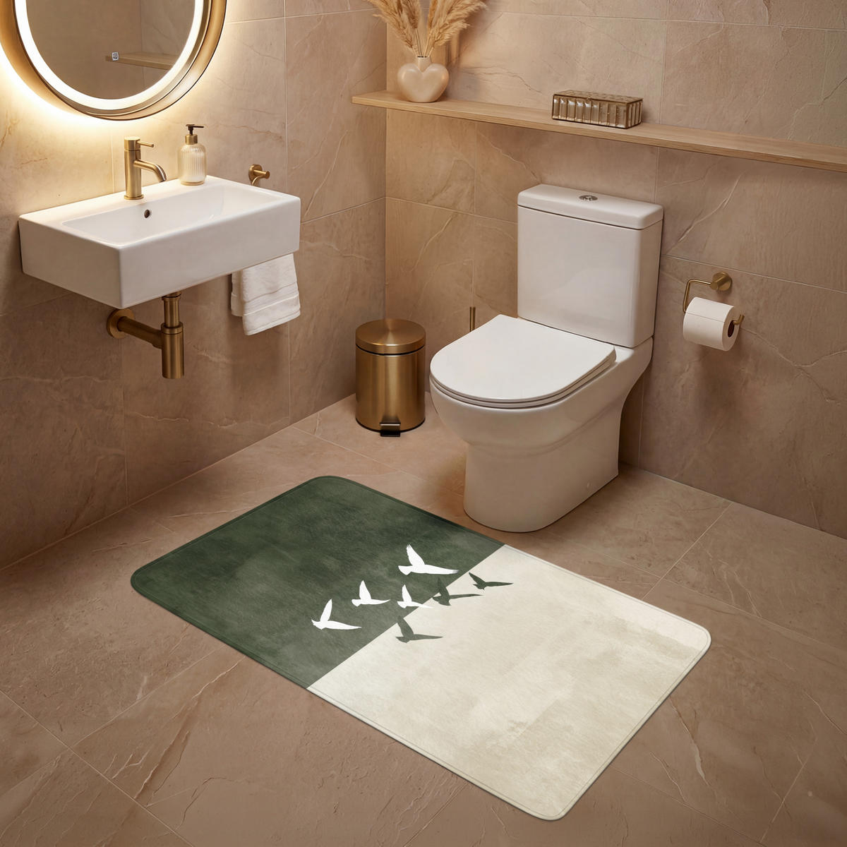 WC PŘEDLOŽKA Japandi - Pták - Zelený 120x60 cm - olivově zelená, textil/plast (120/1cm) - OnlyWow