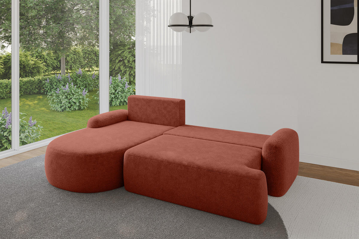 ECKSOFA mit Schlaffunktion und Bettkasten LIRA-L - 264x172x89 Terrakotta - Kupferfarben, Holzwerkstoff/Textil (264/172cm) - ALTDECOR