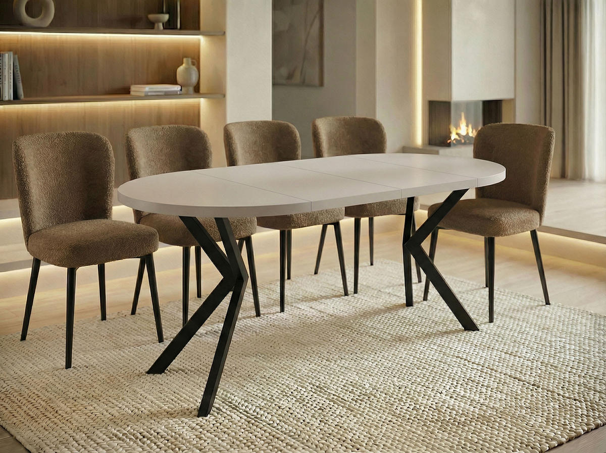 ESSTISCH Valeo runder ausziehbarer, Kaschmir Beige Grau 100-180/100/76 cm - Kaschmir/Schwarz, Holzwerkstoff/Metall (100/100/76cm) - WFL GROUP