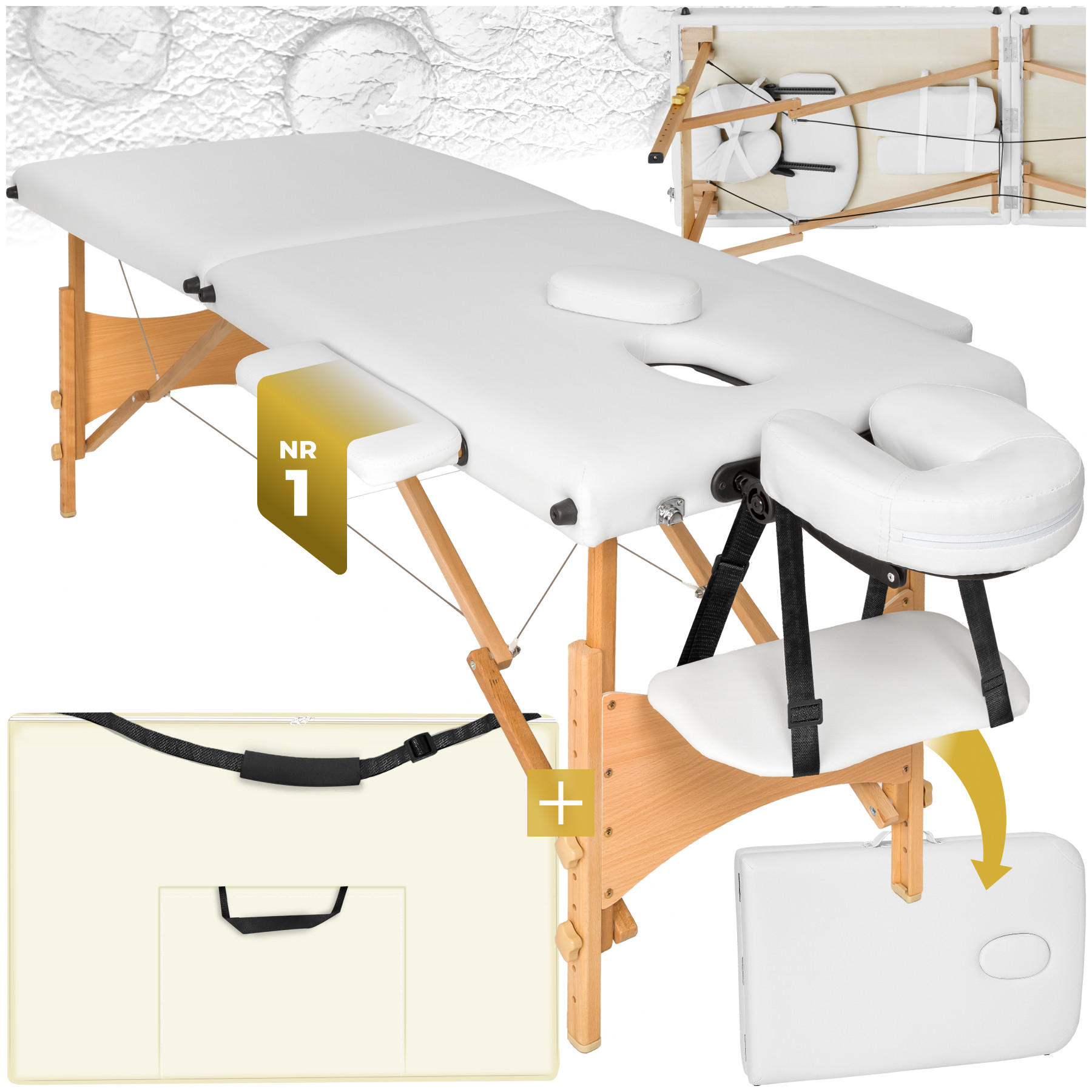 MASSAGELIEGE 2 Zonen Freddi,210 x 95 x 84 cm,weiß - Weiß, Holz (61/62/185cm) - tectake