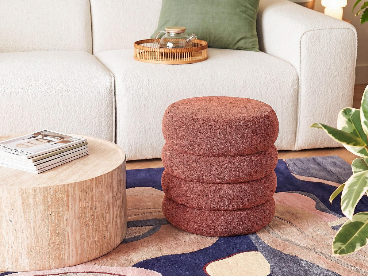 POUF Bouclé Goldbraun Sumpter - Goldfarben, Textil (43/47/43cm) - Beliani