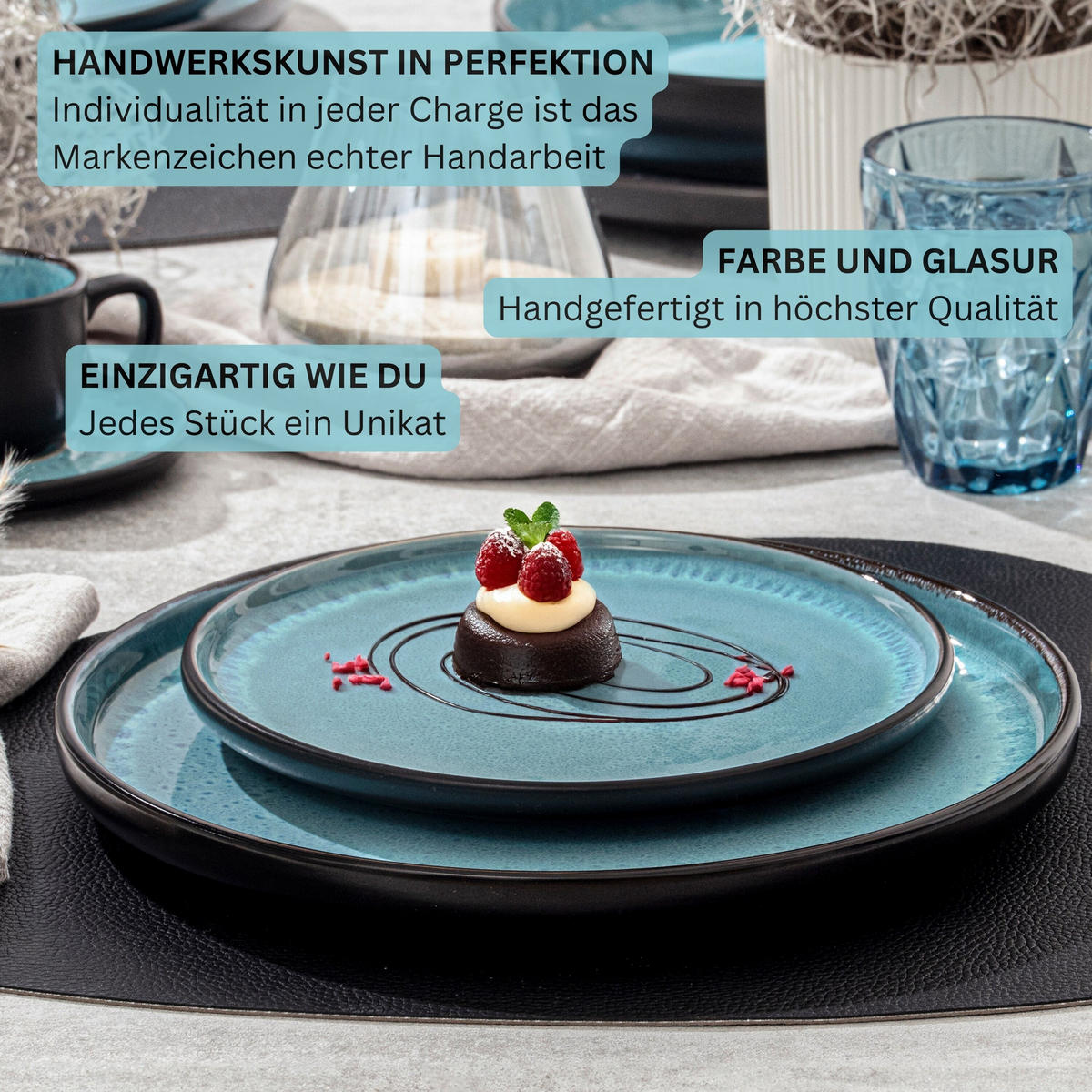 SPEISETELLER SET GRANADA - 6 teilig aus Steingut - Blau, Stein (27cm) - Sänger