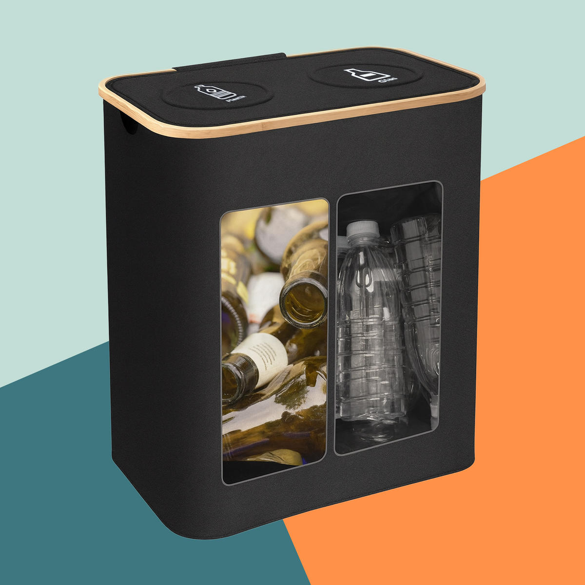 PFANDFLASCHEN-SAMMELBEHÄLTER - Schwarz, Holz/Kunststoff (57/80/37cm) - Relaxdays