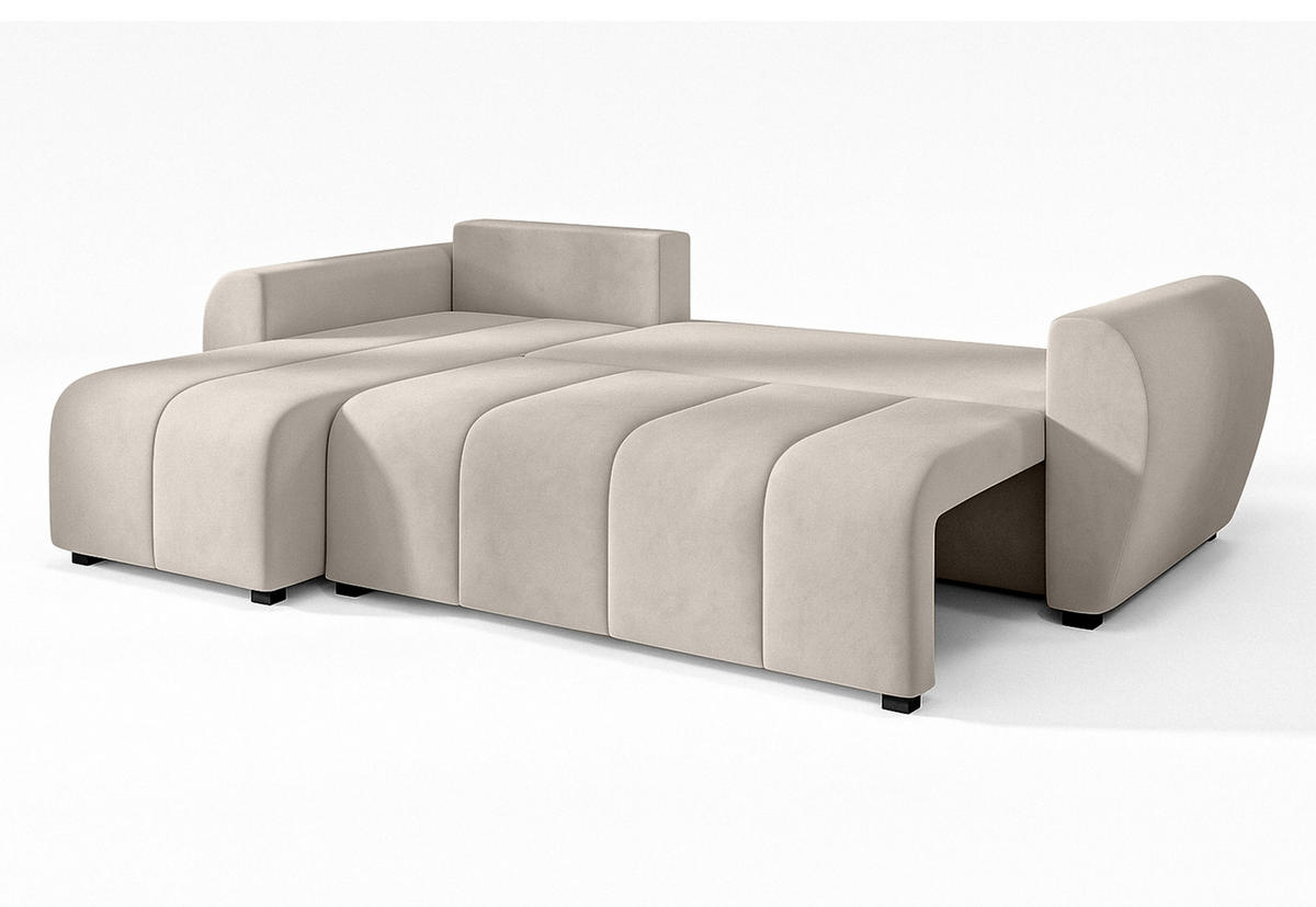 ECKSOFA L Form Malatya Beige 246/145/82 cm stilvolle mit Schlaffunktion L - Beige/Schwarz, Kunststoff/Textil (145/246cm) - AX Living