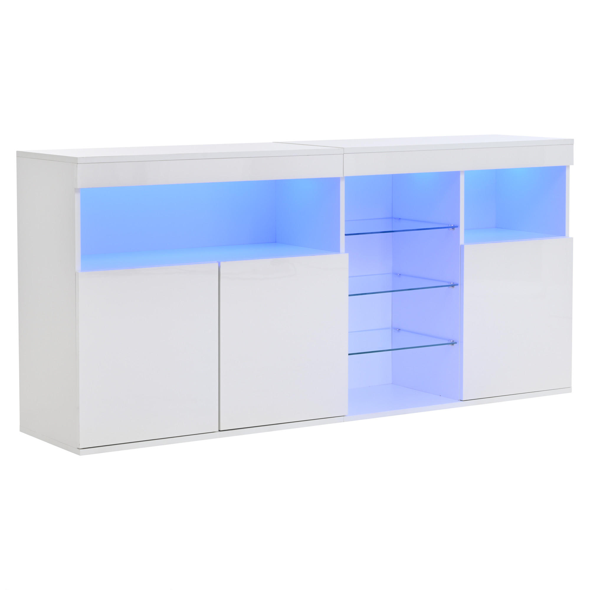 SIDEBOARD in Weiß Hochglanz mit App-gesteuerter LED - Weiß, Holzwerkstoff (155/72/35cm) - Urban Meuble