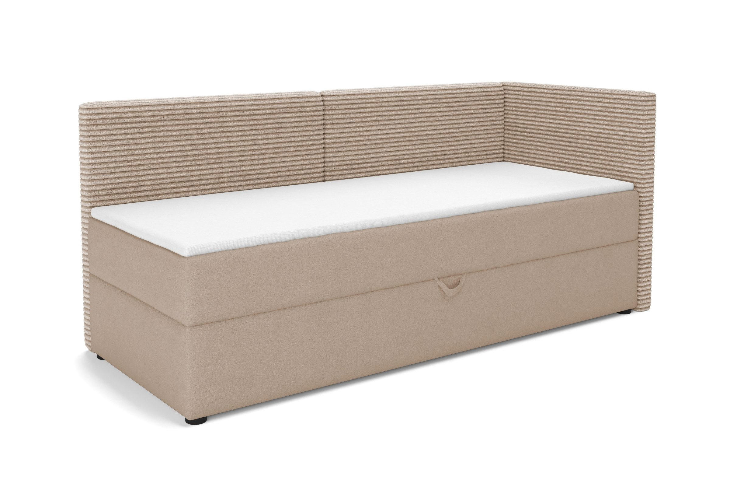 BOXBETT MILA 100/200 in Cord/Velours Beige H4 rechts - Beige, Holz/Holzwerkstoff (100/200cm) - Deine Möbel 24