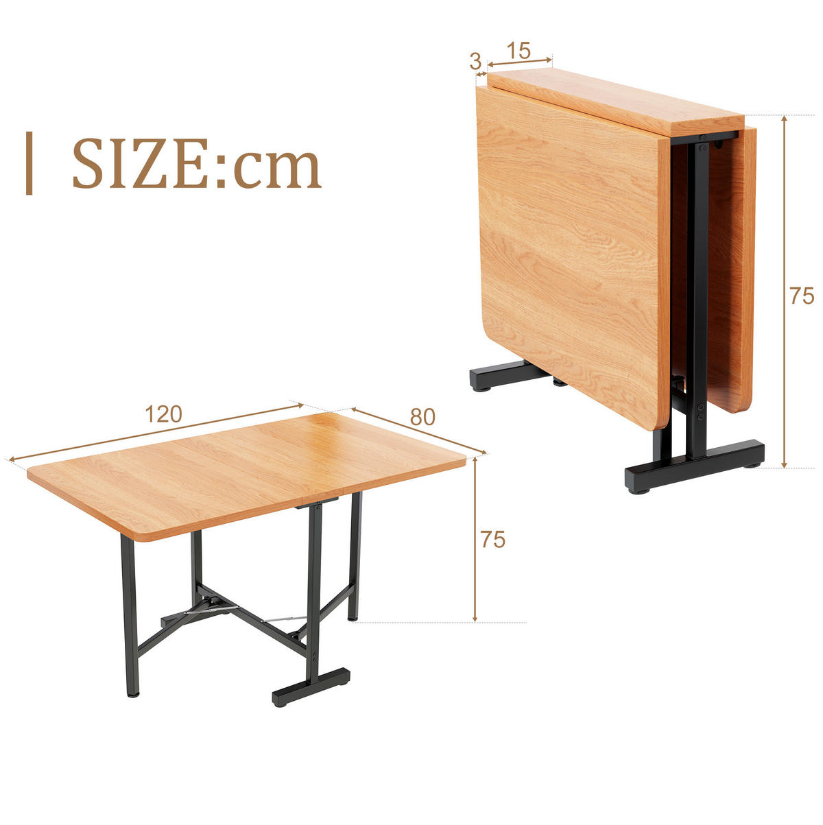 ESSTISCH 120/80 cm ausziehbar und klappbar mit Stauraumfunktion, Amerikanische Weißeiche - Eichefarben, Holzwerkstoff (120/80/75cm) - Redom