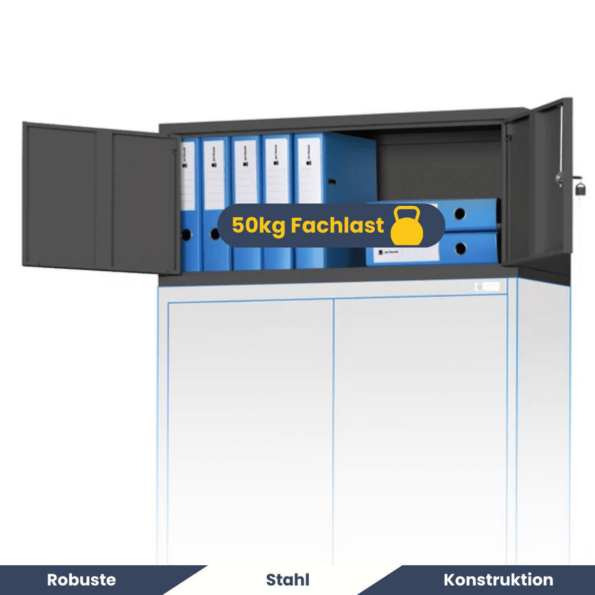 SCHRANKERWEITERUNG Aktenschrank mit 2 Flügeltüren 38x90x40cm Anthrazit - Anthrazit, Metall (90/38/40cm) - DELUKE