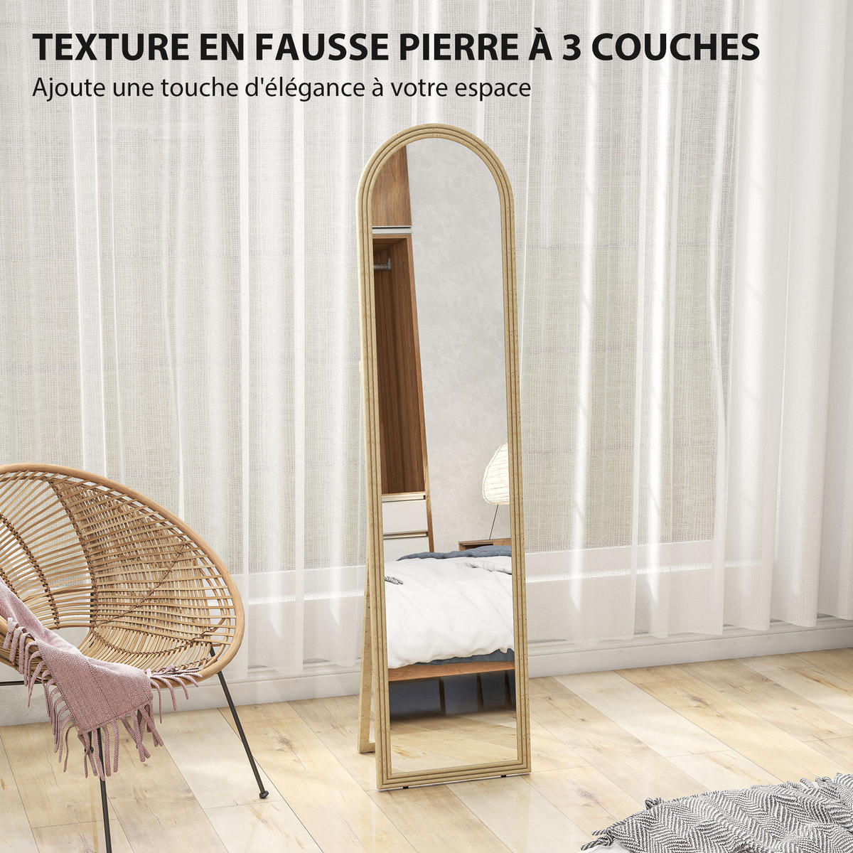 STANDSPIEGEL DE-17935 40/160 cm mit Steinimitatrahmen Beige - Beige, Glas (40/160/3.7cm) - ComfortXL