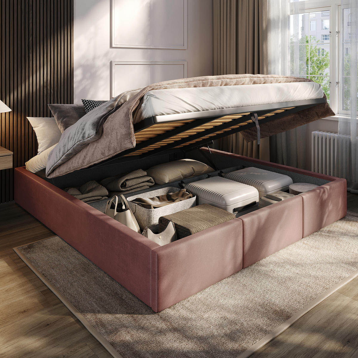 POLSTERBETT für Schlafzimmer Bett mit Stauraum Altrosa 180x200cm - Altrosa, Holzwerkstoff/Textil (180/200cm) - Muralo