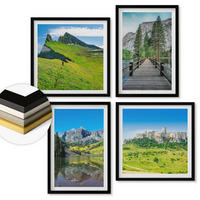 WANDBILDER 4er-Set - 50x50 cm & 40x60 cm Schwarzer Rahmen - Grüne Hügel mit einer Burg - Schwarz, Kunststoff (50/50cm) - ArtPrintCave