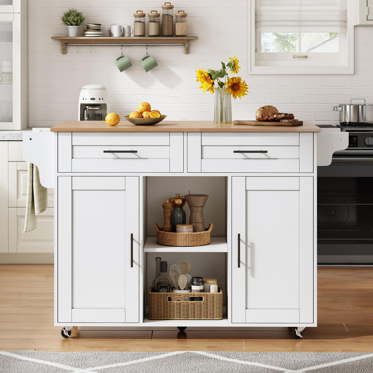 KÜCHENINSEL 145/70/94,5 cm weiß aus MDF mit Klappplatte - Weiß, Holzwerkstoff (145/94.5/70cm) - OKWISH