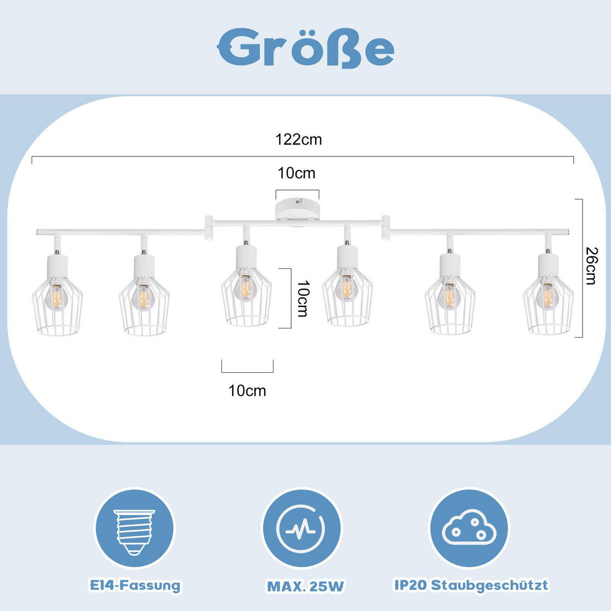 STRAHLER Franziska 6-flammig 122/20/10 cm - Weiß, Metall (122/20/10cm) - Nettlife