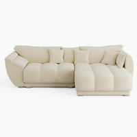 ECKSOFA LARGO Rechts Creme Velours-Stoff L-Form Couch mit Schlaffunktion & Bettkasten - Creme/Schwarz, Holz (285/180cm) - Barchello