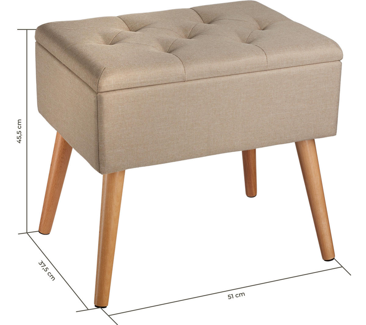 SITZBANK Ranya,51 x 37,5 x 45,5 cm,Sand - Sandfarben, Holz (37.5/45.5/51cm) - tectake