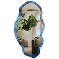 SPIEGEL 90x45 cm asymmetrisch mit Druck - Blaue Abstraktion - Transparent, Glas (45/90/0.4cm) - TULUP