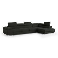 ECKSOFA VICENTE Schwarz Velours-Stoff mit Schlaffunktion - Schwarz, Holz (346/202cm) - MASSENO