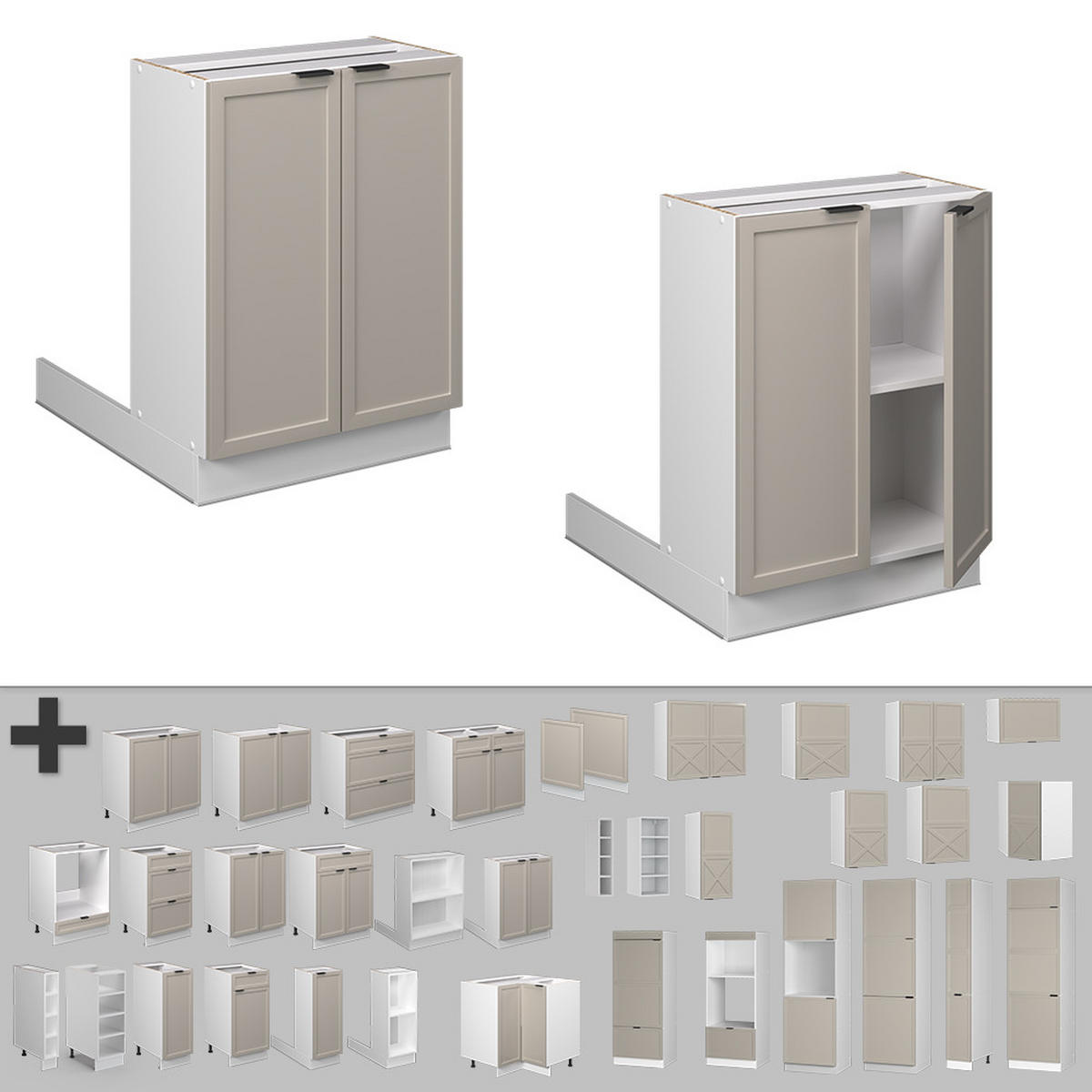 KÜCHENINSEL Fame-Line GrauBeige 60 cm ohne AP - Weiß/Grau, Holzwerkstoff (60/82/30cm) - Vicco