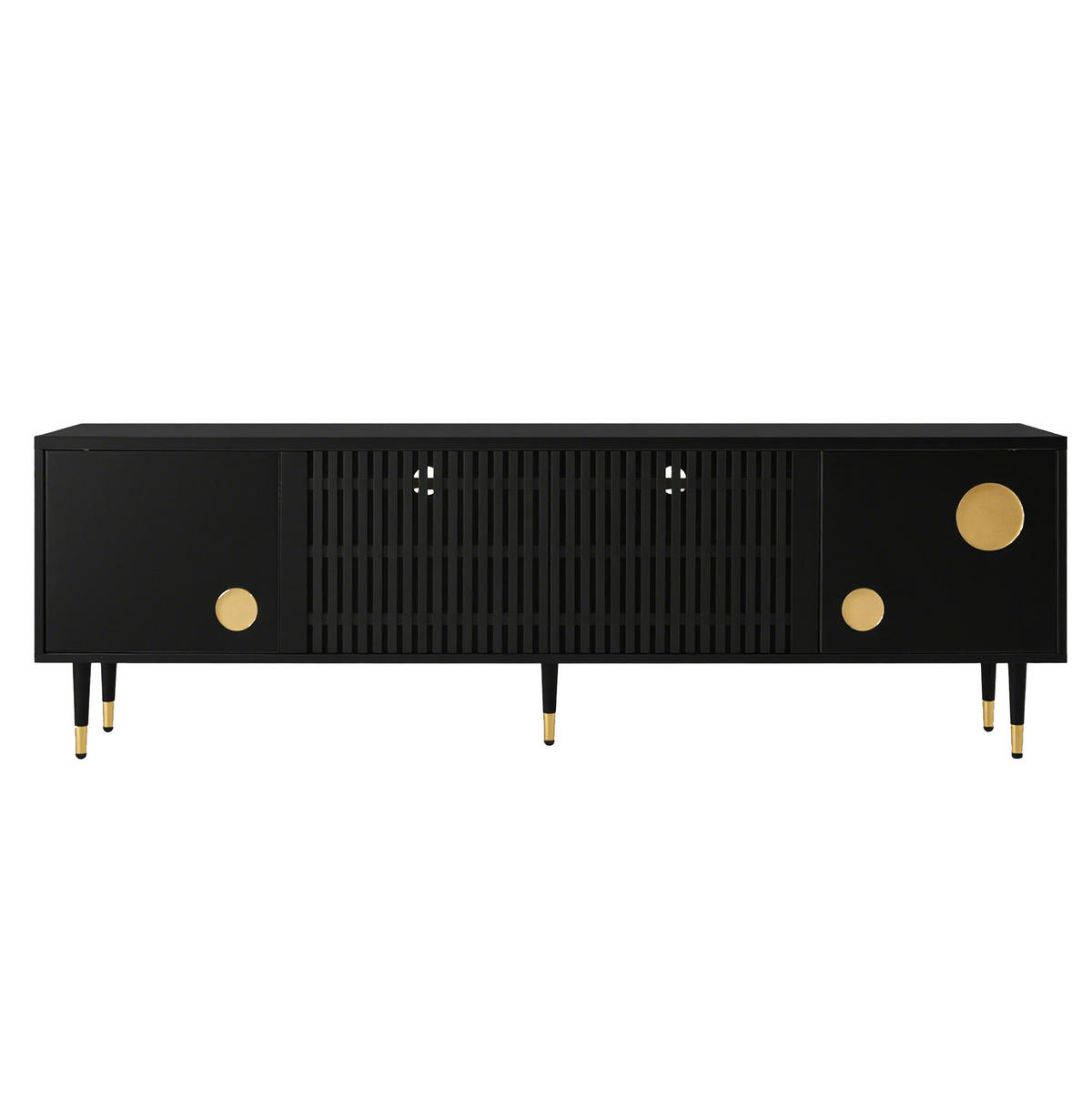 LOWBOARD 170/36/54 cm aus MDF mit Gitterfront und goldfarbenen Akzenten Schwarz - Schwarz, Holzwerkstoff (170/54/36cm) - Modenvie