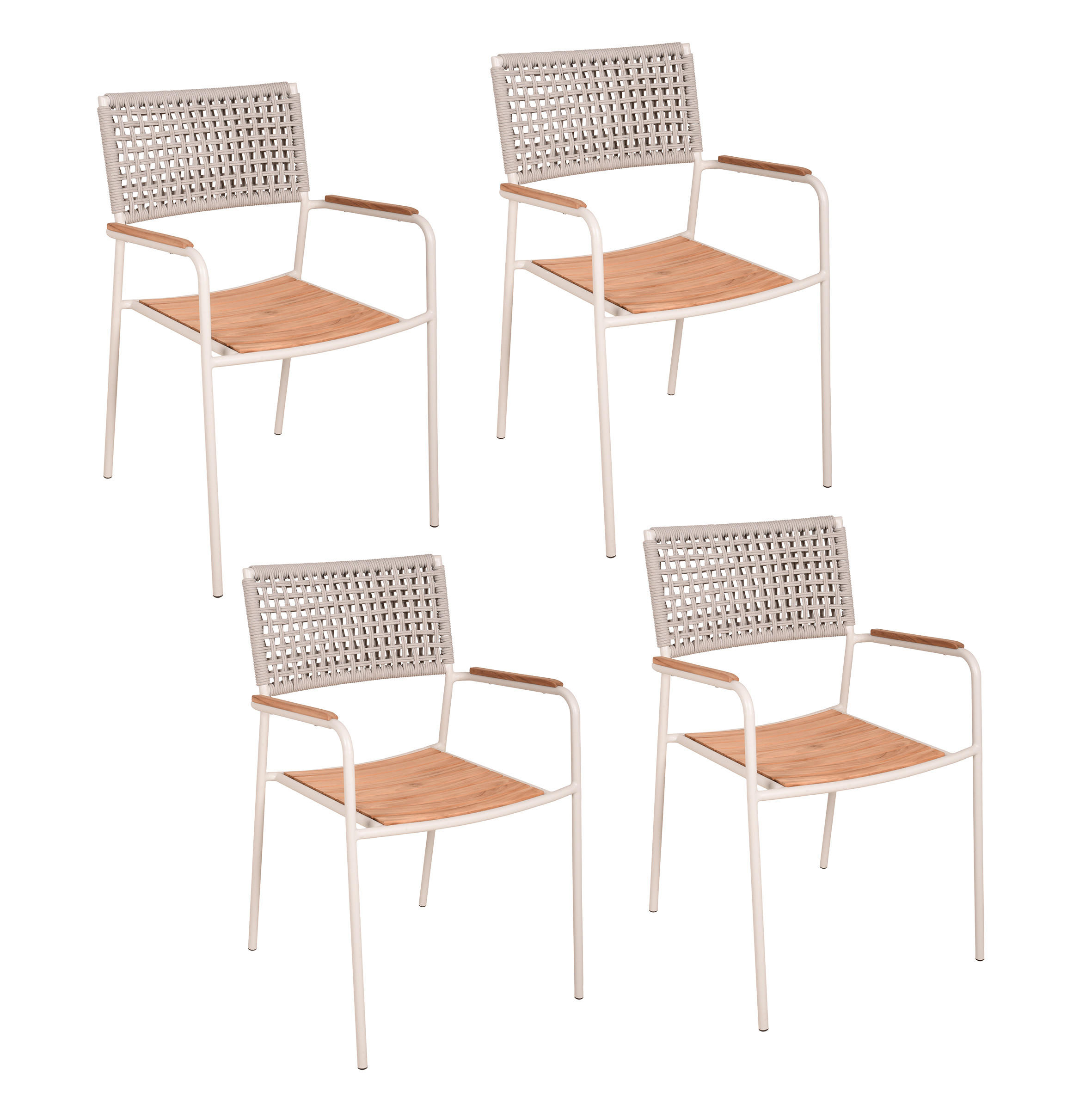 GARTENSTUHL Mila 4er Set Teak Weiß 84x55x54cm - Weiß, Holz (55/84/54cm) - DELUKE