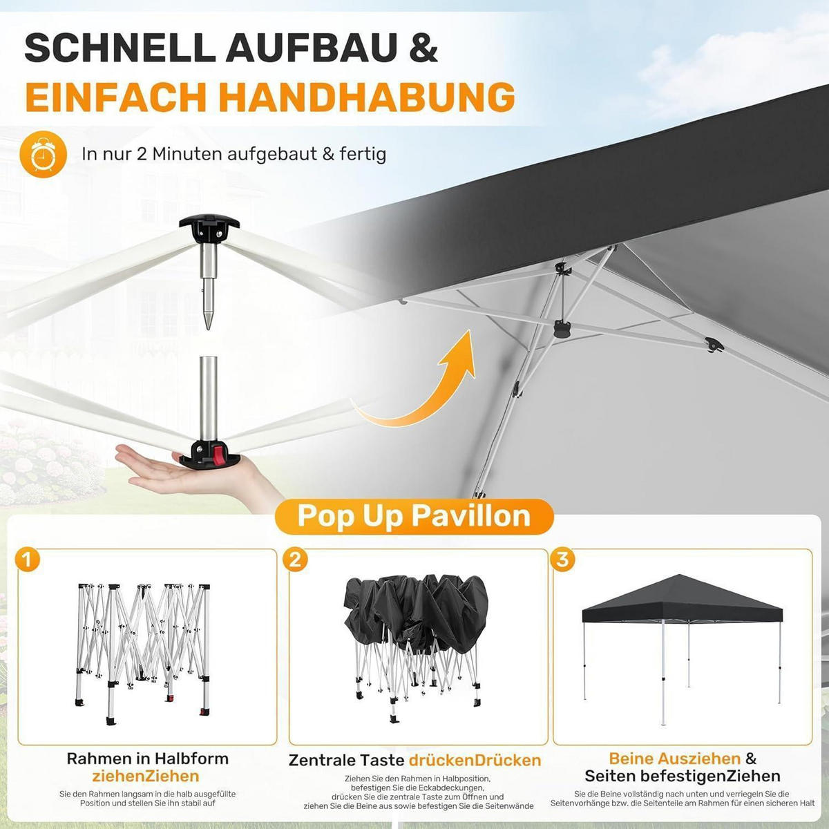 GARTENPAVILLON 3x3m Wasserdicht UV-Schutz 50+ Schwarz - Schwarz, Textil (300/265/300cm)