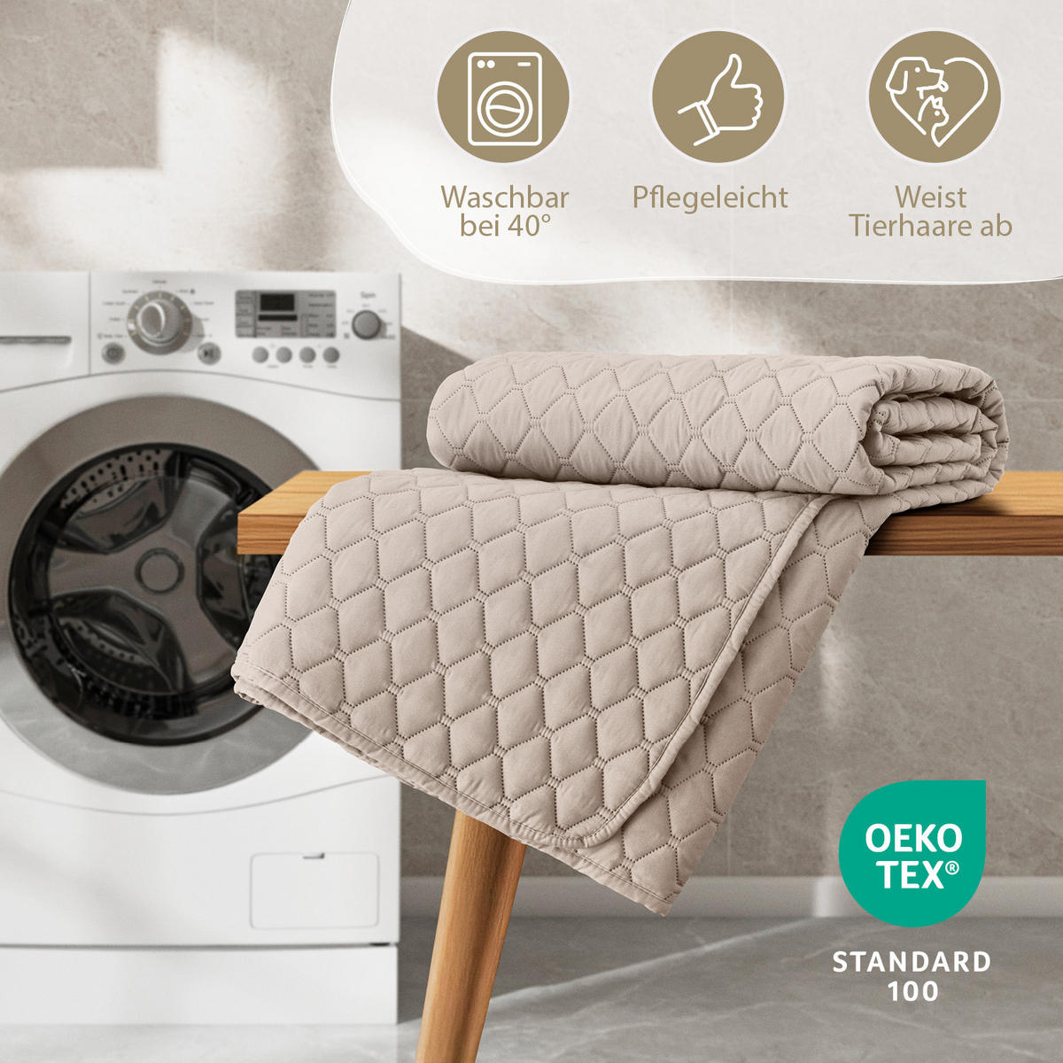 TAGESDECKE 240x260 cm, waschbarer Sofa- & Couchüberwurf, Beige - Beige, Textil (240/260cm) - Blumtal