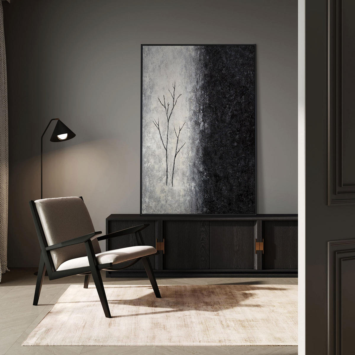 GEMÄLDE Atem des Winters Schattenfugenrahmen Schwarz 120x80 cm - Schwarz, Holz (120/80cm) - YS-art gallery