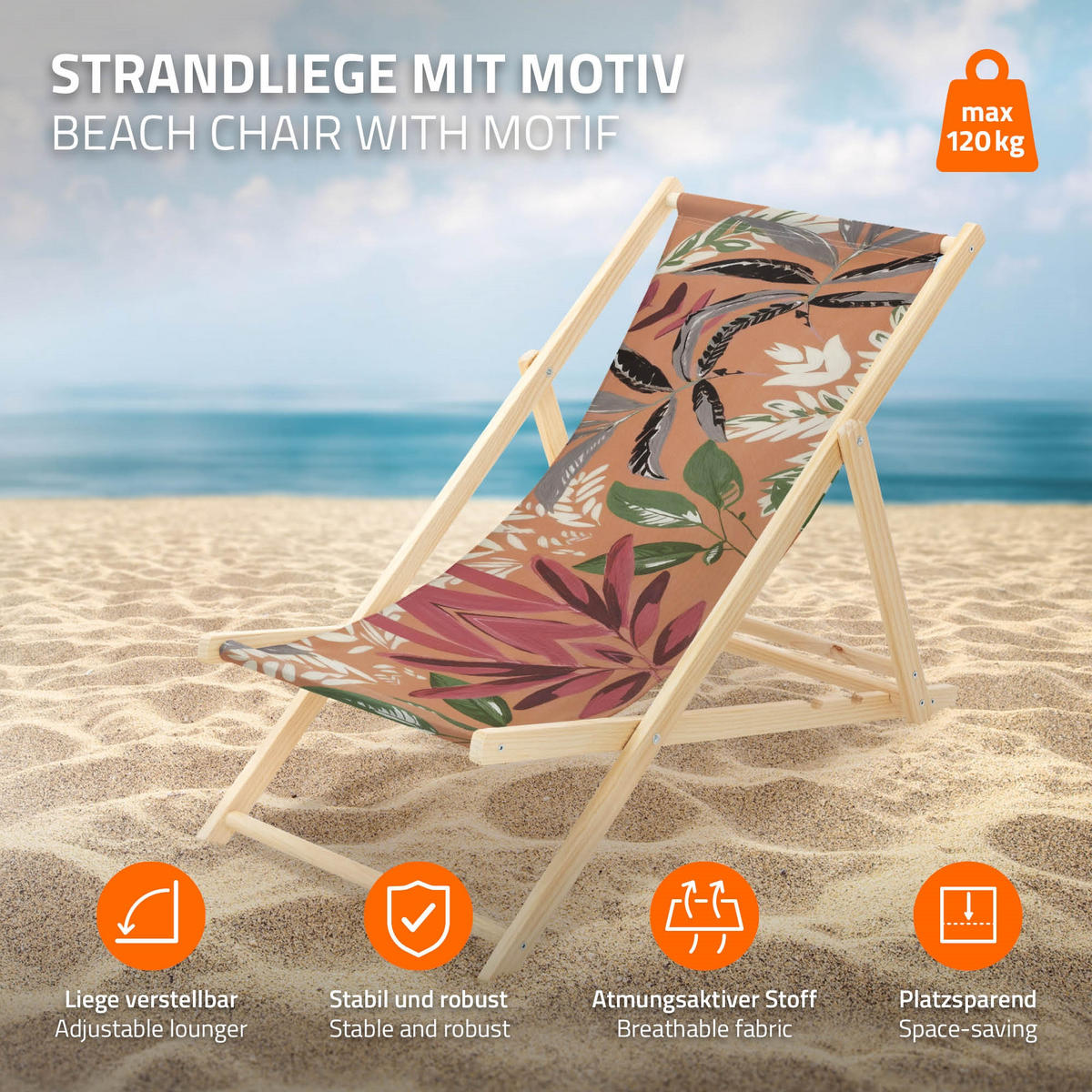 LIEGESTUHL 2er Set Floral Braun-Rot-Grün - Braun, Holz (57.5/83/100cm) - ECD-Germany