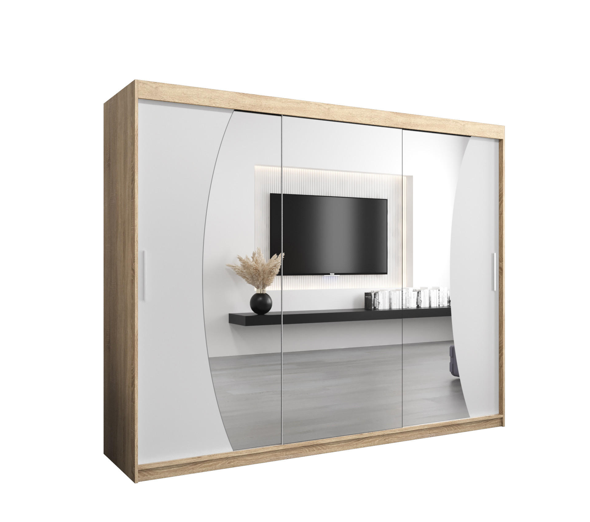 Abiks Möbel Schwebetürenschrank Sonoma Eiche, Weiß 250x200x62 cm