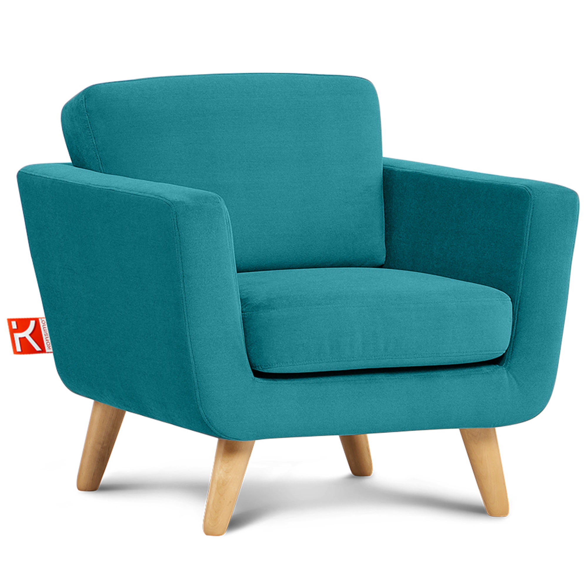 SESSEL TAGIO Massivholz-Beine, blau - Türkis/Braun, Buchenholz/Textil (86/80/88cm) - KONSIMO®