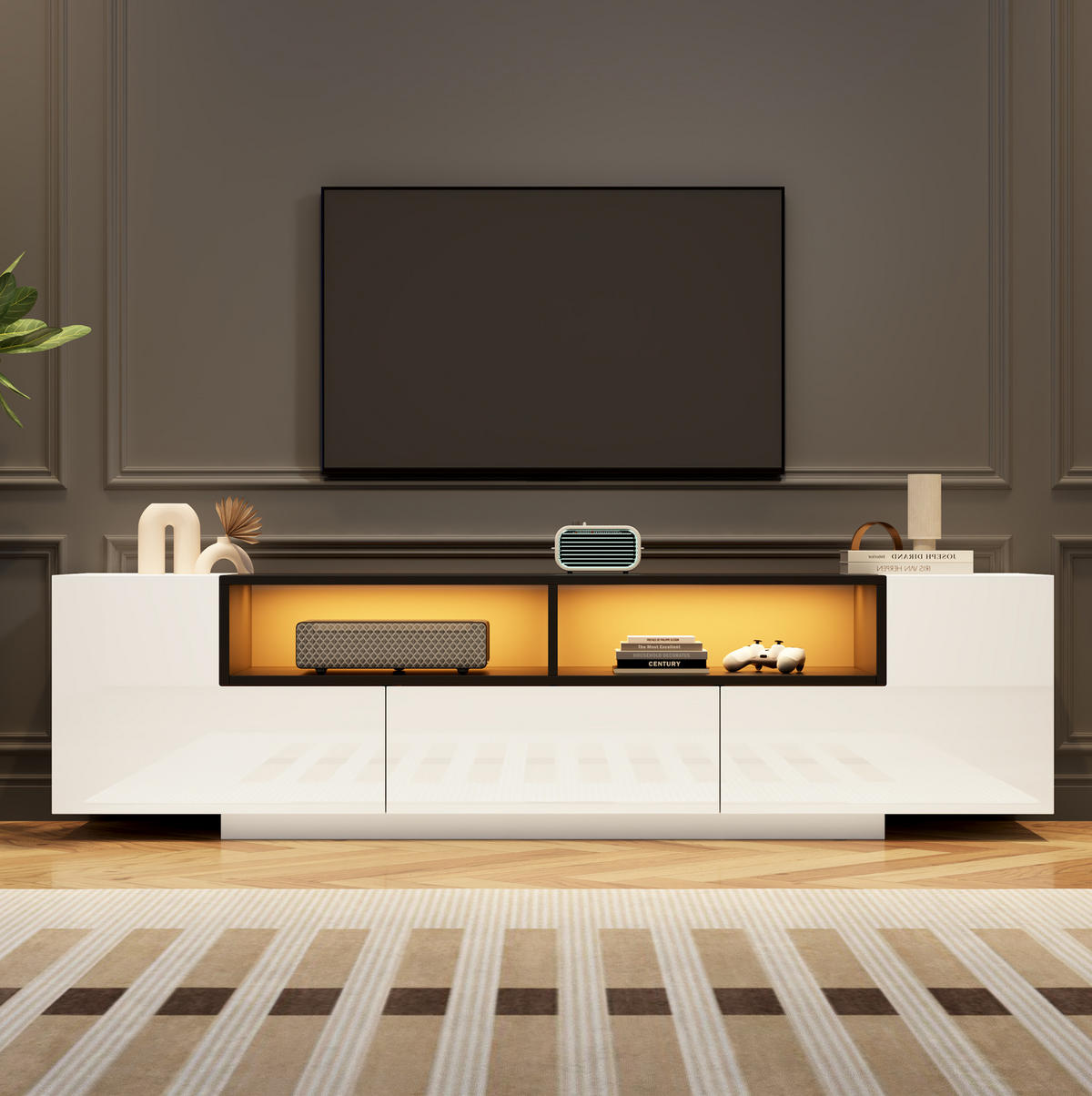 TV-ELEMENT mit LED und Schublade 180 x 40 x 48 cm Weiß Hochglanz - Weiß, Holzwerkstoff (40/48/180cm) - Beauniv