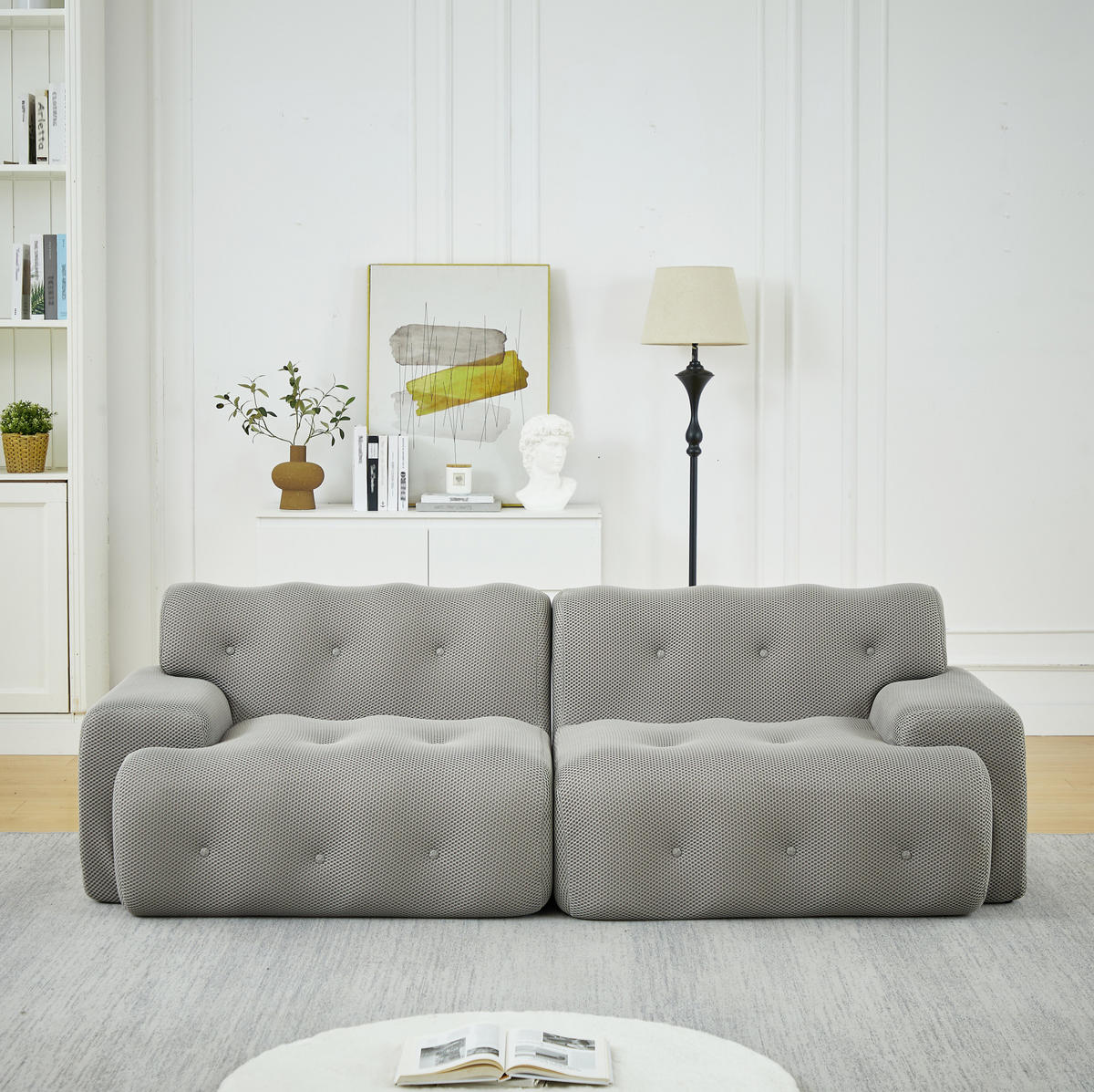 SOFA 2-Sitzer 224 x 104 x 66 cm Stoff Grau - Hellgrau, Holzwerkstoff (104/66/224cm) - Meubliv
