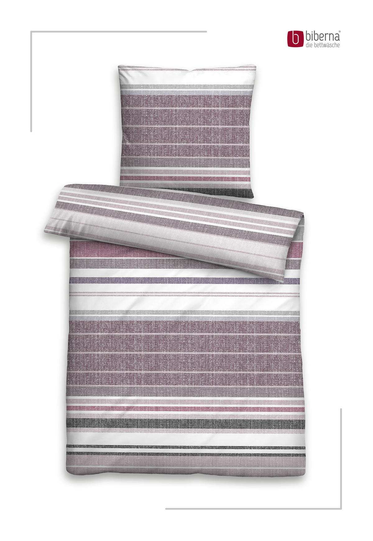 BETTWÄSCHE-GARNITUR Premium Satin Querstreifen beere, 155x220 cm + 80x80 cm - Beere, Textil (155/220cm) - biberna