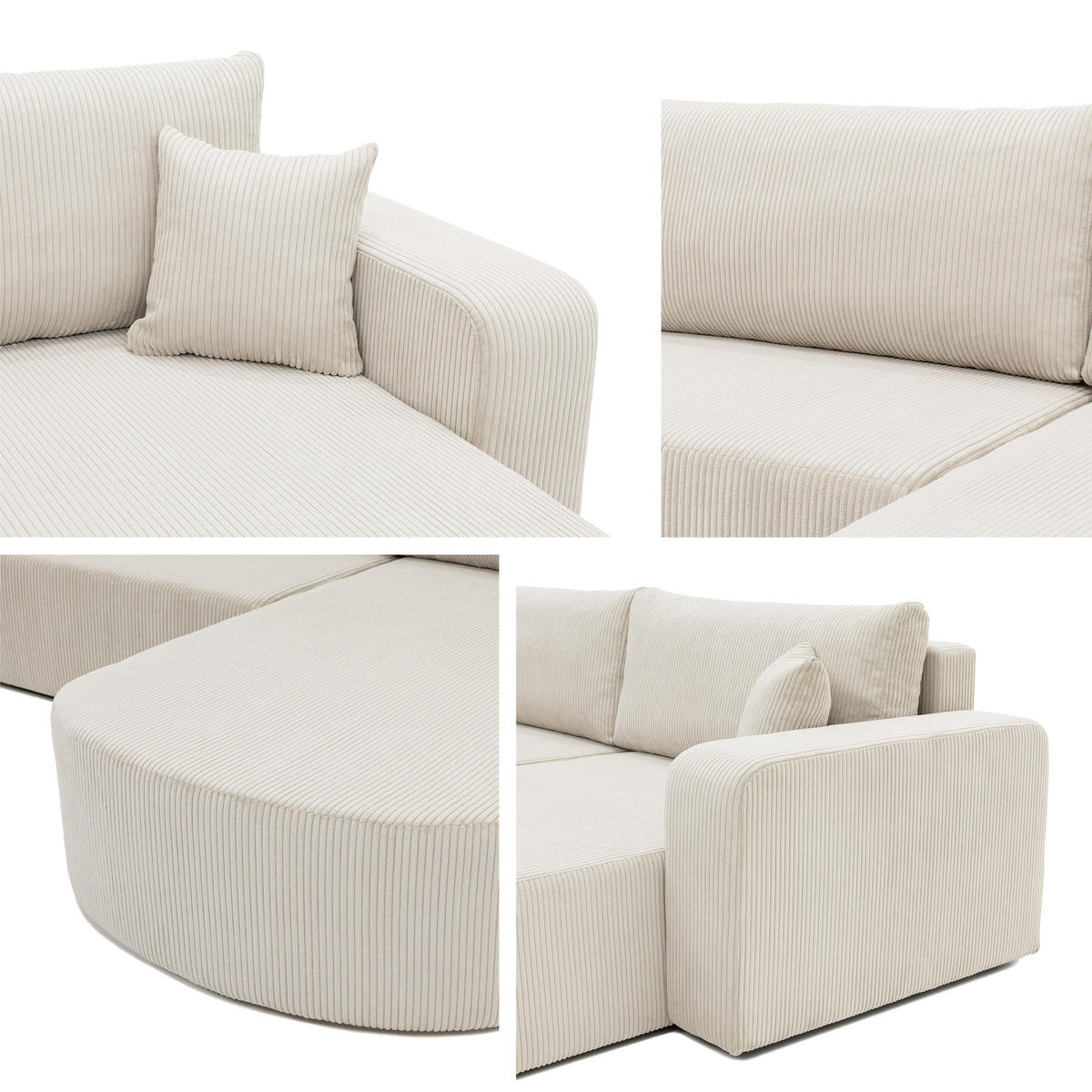 ECKSOFA Zerte Cord, Seite: Links - Creme/Schwarz, Holz/Kunststoff (252/175cm) - MIRJAN24