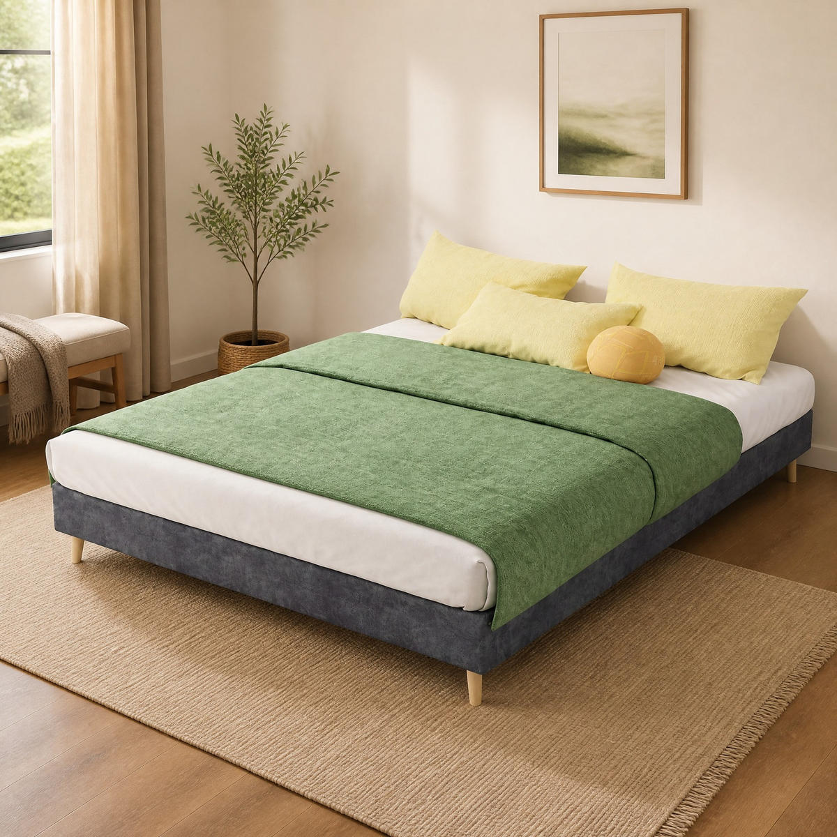 POLSTERBETT 140/200 mit niedrigem Unterbau, stabilem Holz-Rippenrahmen und Hollandstoff in Grau - Grau, Holzwerkstoff/Textil (140/200cm) - EVRYAE
