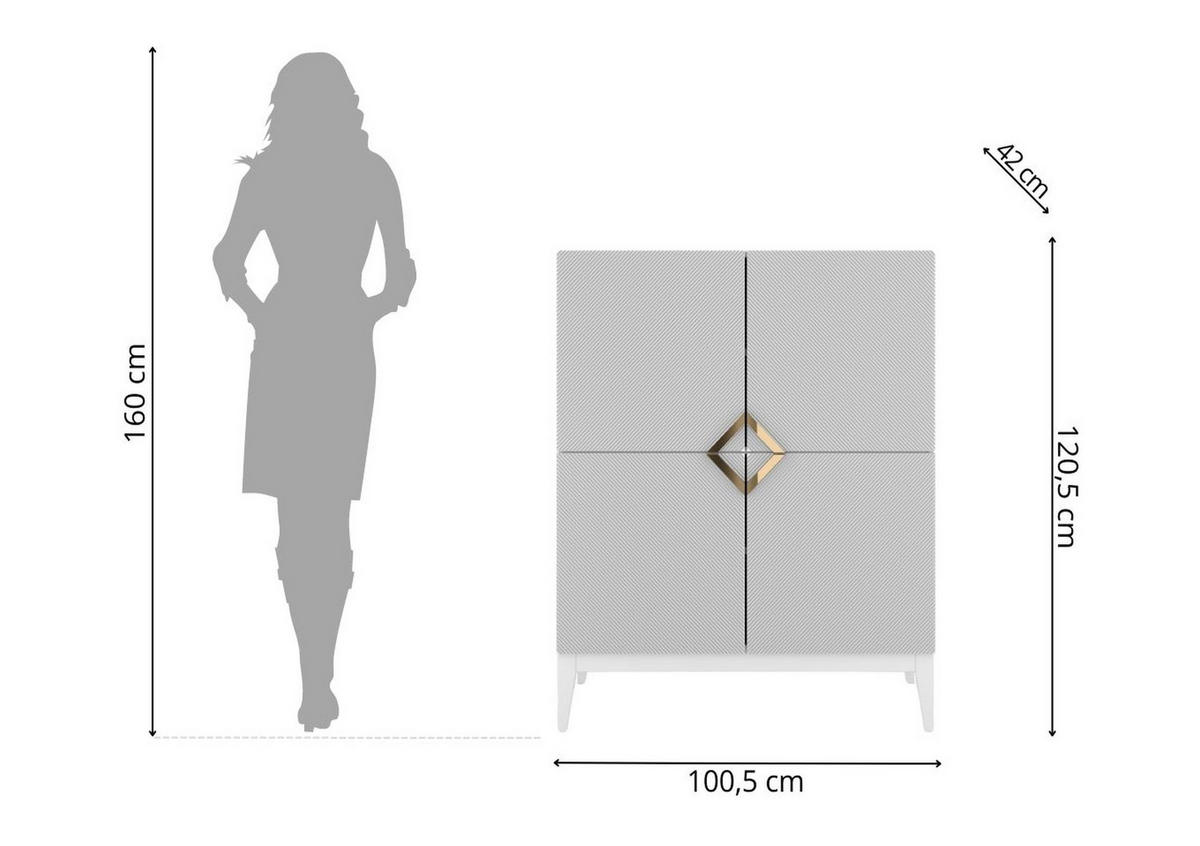 HIGHBOARD Demi High, Weiß-Gold, Mit Gefrästen Fronten, Massive Buche - Goldfarben/Weiß, Holz/Holzwerkstoff (100.5/120.5/42cm) - Visby