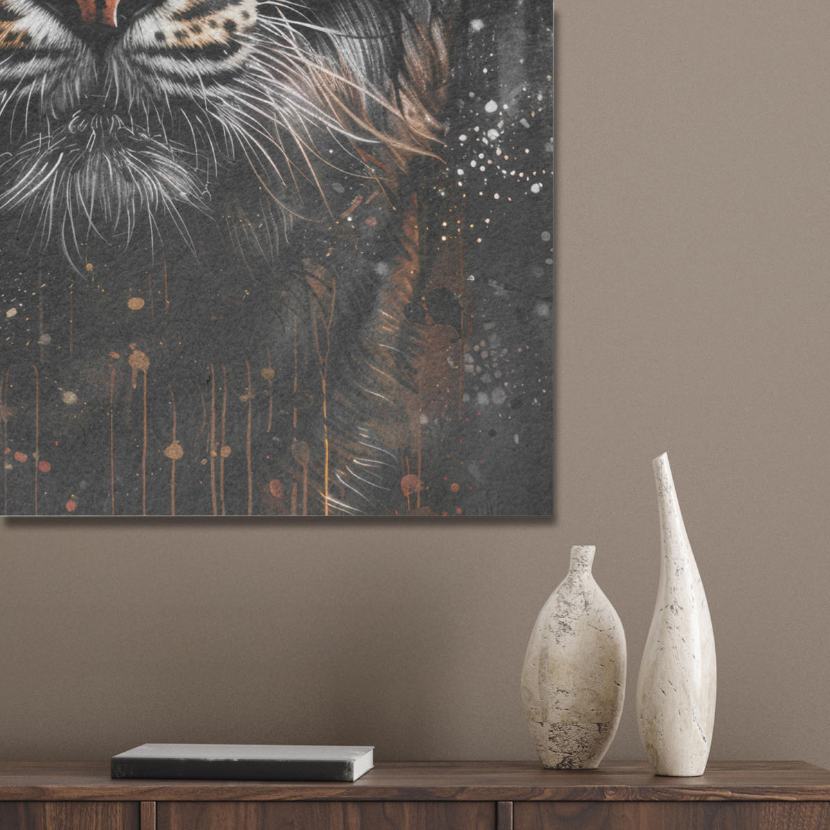 AKUSTIKPANEEL Tiger - Tiere - Porträt - Luxus - Schwarz 60x80 cm - Braun, Textil (60/0.9/80cm) - MuchoWow